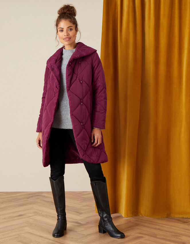 Terry Diamond Padded Coat, Red (BERRY), large