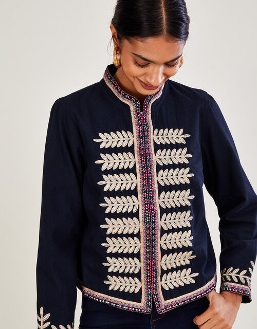 Mia Military Detail Embroidered Jacket, Blue (NAVY), large
