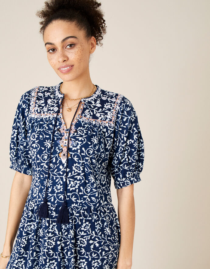 Batik Print Dress with Organic Cotton Blue Day Dresses Monsoon UK.