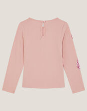 Sequin Bow Long Sleeve Top, Pink (PINK), large