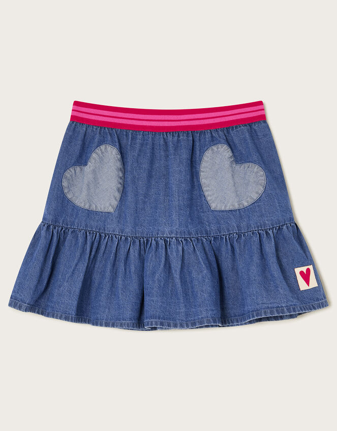 Heart Ruffle Denim Skirt, Blue (BLUE), large