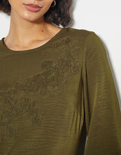 Nyla Lace Long Sleeve Midi Dress, Green (OLIVE), large