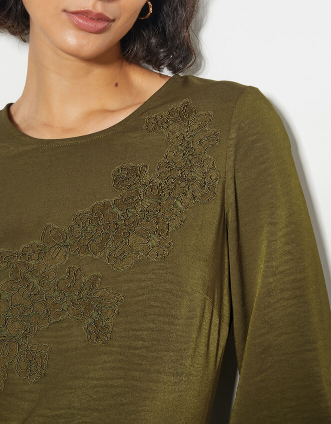 Nyla Lace Long Sleeve Midi Dress, Green (OLIVE), large