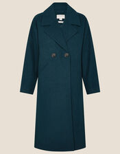 Lilian Longline Coat in Wool Blend, Teal (TEAL), large