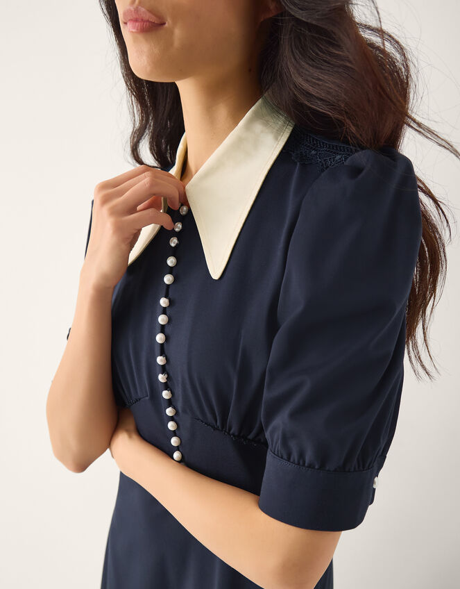 Clay Collar Jersey Midi Dress, Blue (NAVY), large