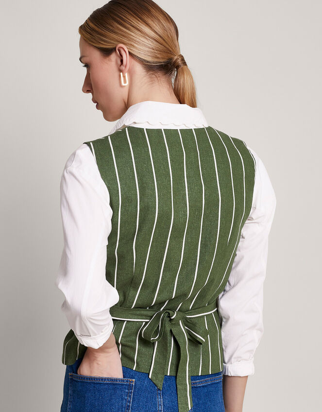 Susan Stripe Waistcoat, Green (KHAKI), large