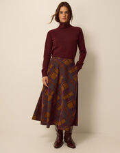 Melinda Check Print Corduroy Midi Skirt, Brown (BROWN), large