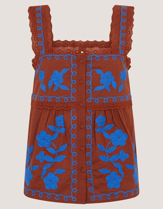 Madison Embroidered Broderie Lace Top, Brown (BROWN), large