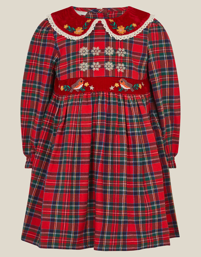 Baby Robin Tartan Print Christmas Dress, Red (RED), large
