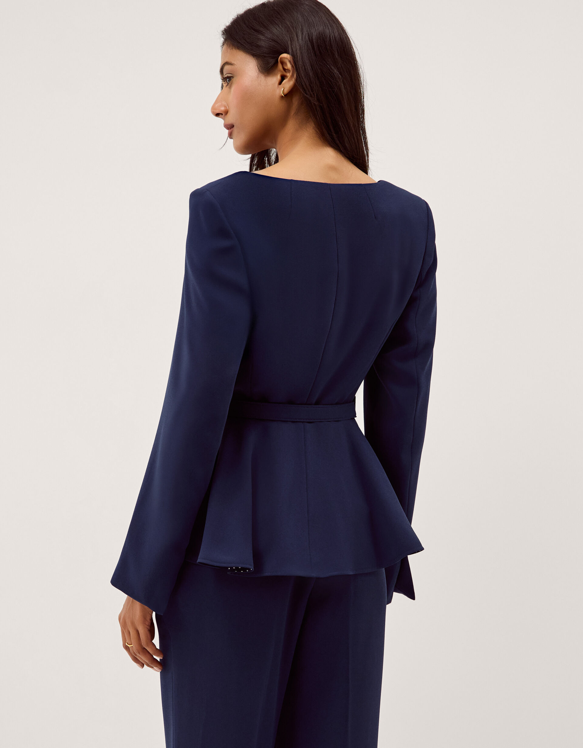 Erin Belted Peplum Jacket Blue