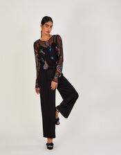Philpine Embroidered Top in Recycled Polyester, Black (BLACK), large