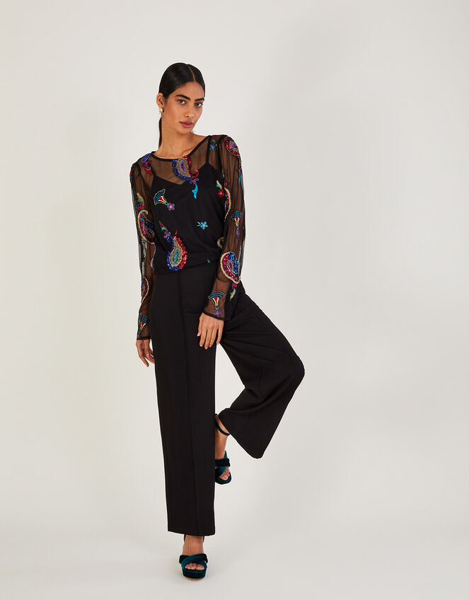 Philpine Embroidered Top in Recycled Polyester, Black (BLACK), large