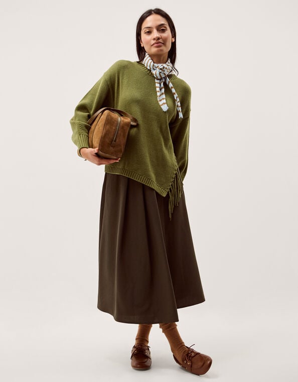Fey Asymmetrical Fringe Jumper, Green (KHAKI), large