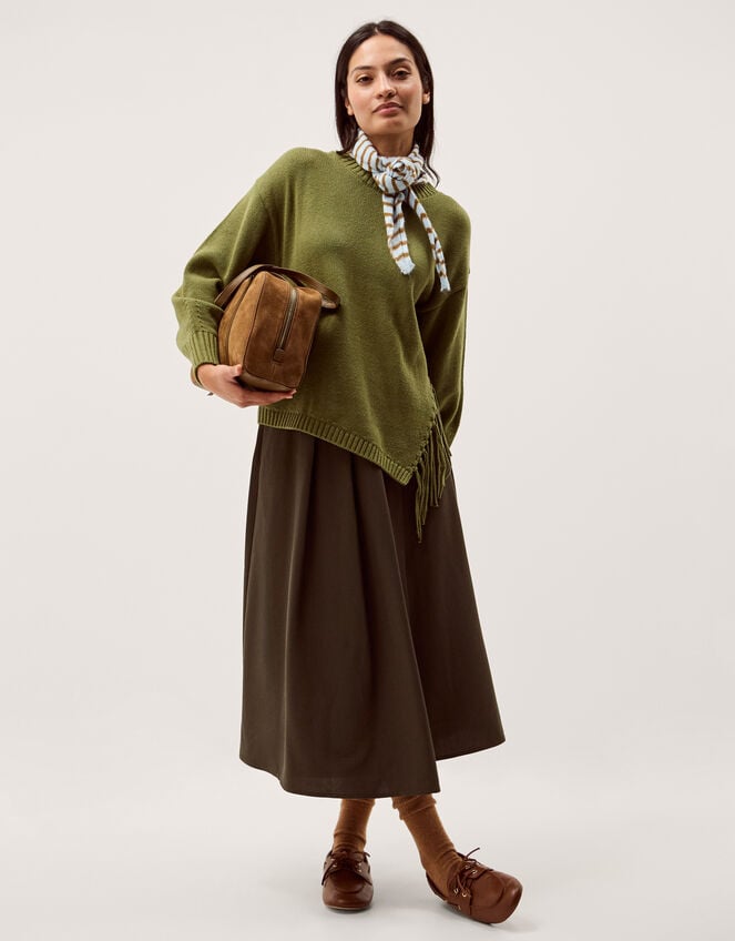 Fey Asymmetrical Fringe Jumper, Green (KHAKI), large