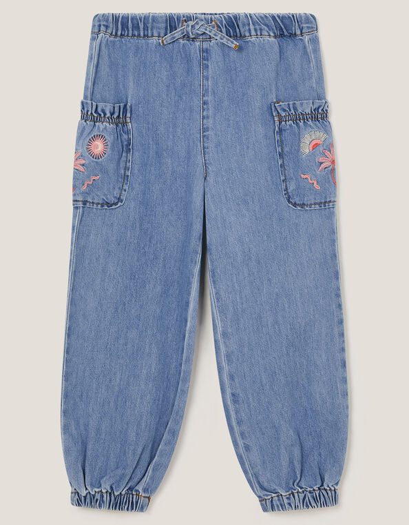 Embroidered Denim Cargo Joggers, Blue (BLUE), large