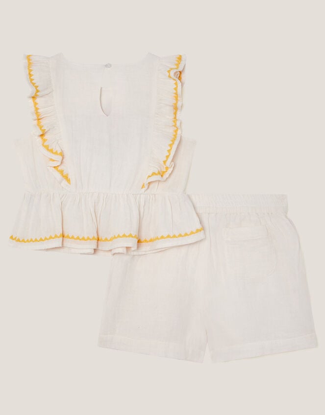 Parrot Embroidered Top & Shorts Set, Ivory (IVORY), large