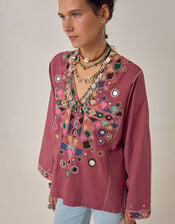 Maison Hotel Asha Mirror Embroidered Top, Pink (PINK), large