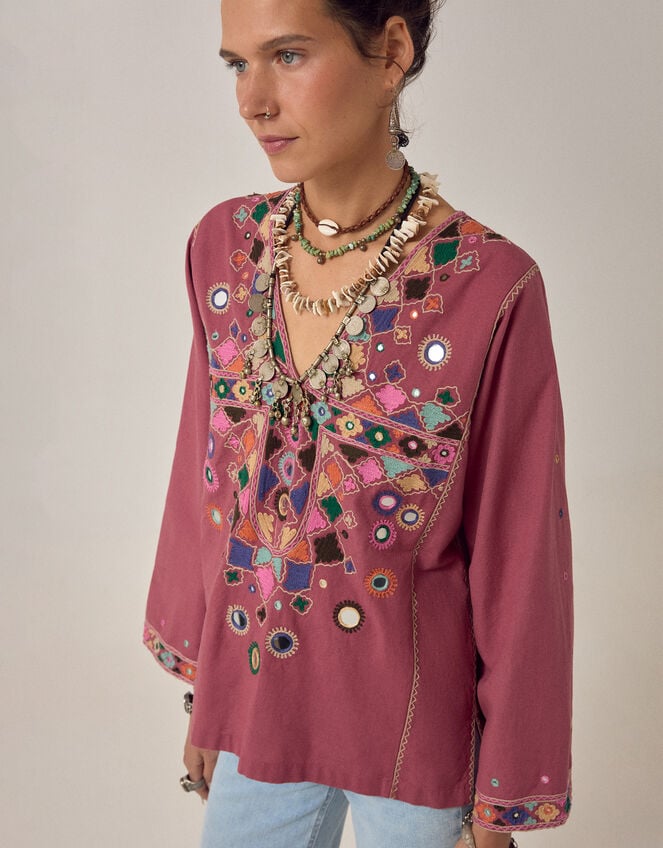 Maison Hotel Asha Mirror Embroidered Top, Pink (PINK), large