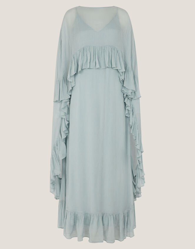 Jodie Ruffle Cape Chiffon Maxi Dress Blue