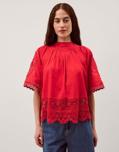 Emory Floral Lace Top, Red (RED), large