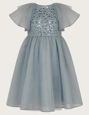 Eden Angel Sleeve Sequin Tulle Dess, Blue (BLUE), large