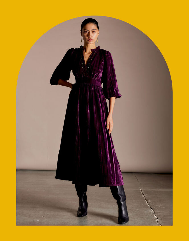 East Crinkle Velvet Dress, Purple (RASPBERRY), large