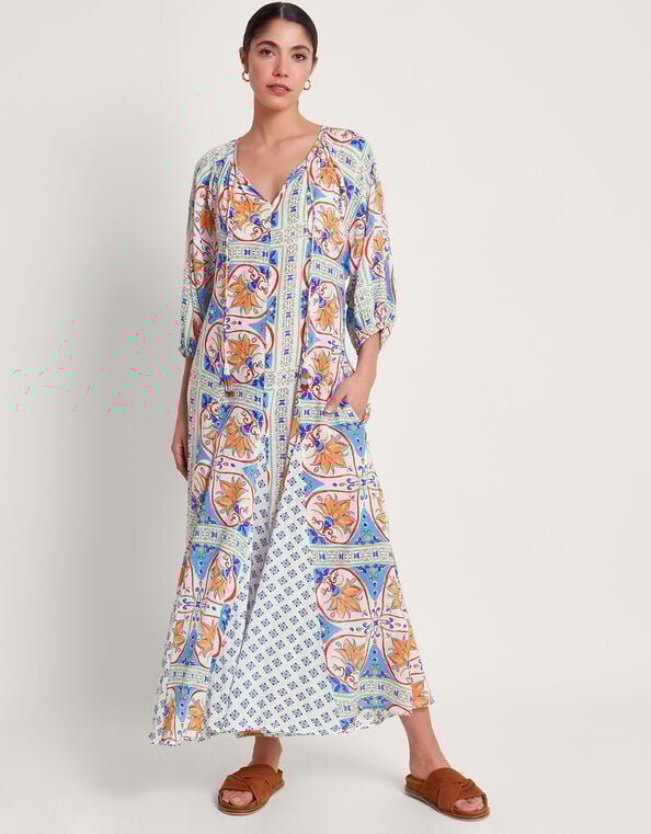 Riviera Godet Dress, Blue (BLUE), large