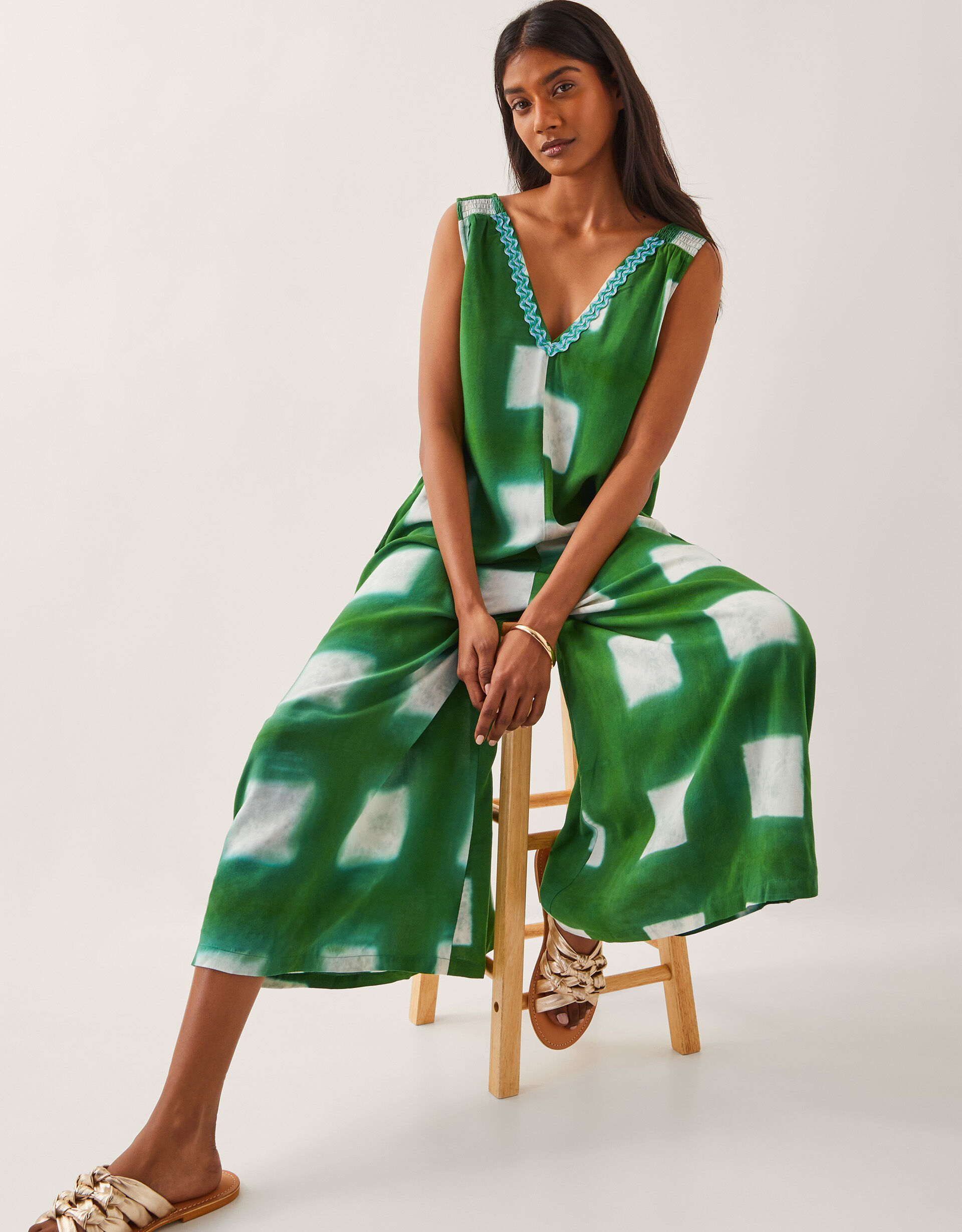 Halia Check Jumpsuit Green