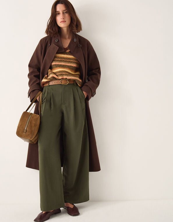 Esther Pleated Trousers, Green (KHAKI), large
