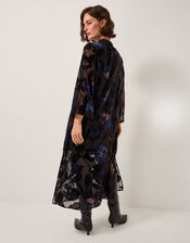 Giselle Sheer Floral Devoré Midi Dress, Blue (MIDNIGHT), large