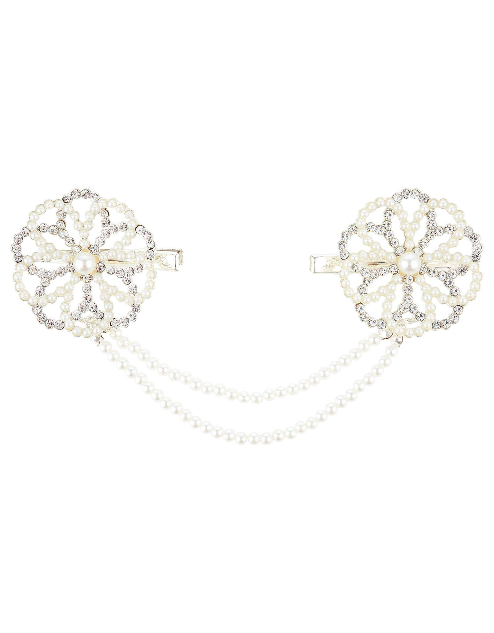 Pretty Pearl Flower Hair Clips, , large