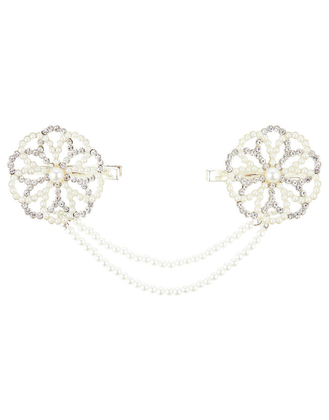 Pretty Pearl Flower Hair Clips, , large