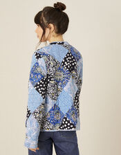 Patchwork Print Quilted Jacket, Blue (BLUE), large