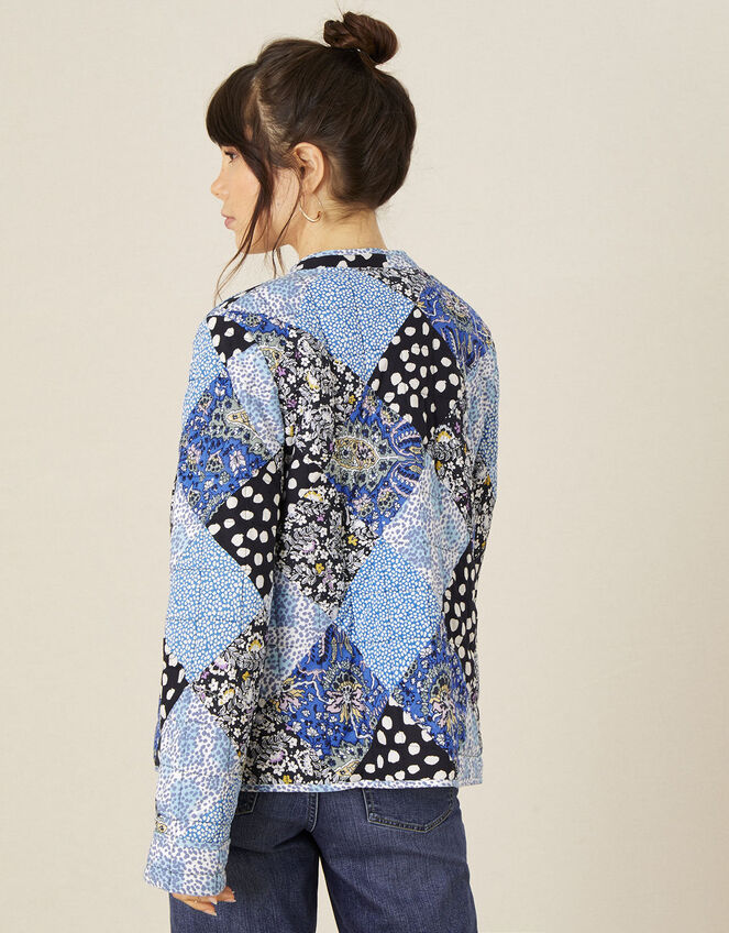 Patchwork Print Quilted Jacket, Blue (BLUE), large