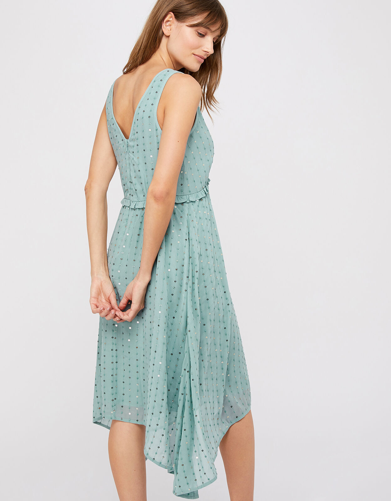 Dottie Sequin Hanky Hem Dress Blue Evening Dresses Monsoon UK