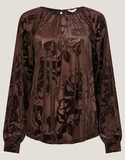 Dua Floral Devore Blouse, Brown (CHOCOLATE), large