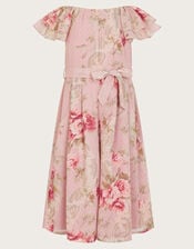 Tia Rose Print Chiffon Culotte Jumpsuit, Pink (DUSKY PINK), large