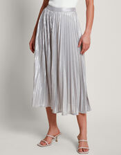 Mia Pleated Midi Skirt, Silver (SILVER), large