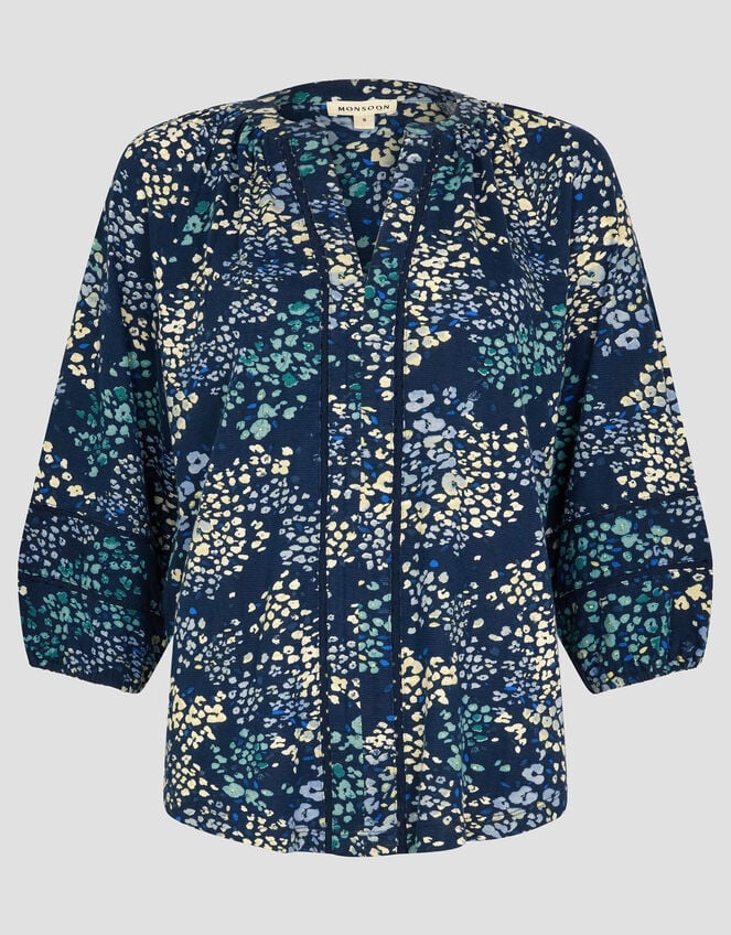 Micola Abstract Print Jersey Blouse, Blue (NAVY), large