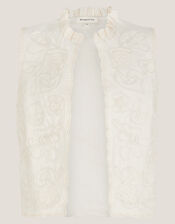 Mali Floral Embroidered Waistcoat, White (WHITE), large