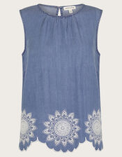 Talia Embroidered Top, Blue (DENIM BLUE), large