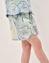 Sequin Flower Denim Shorts , Blue (BLUE), large