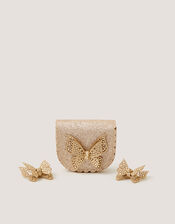 Rhinestone Butterfly Bag & Hair Clips Set, , large