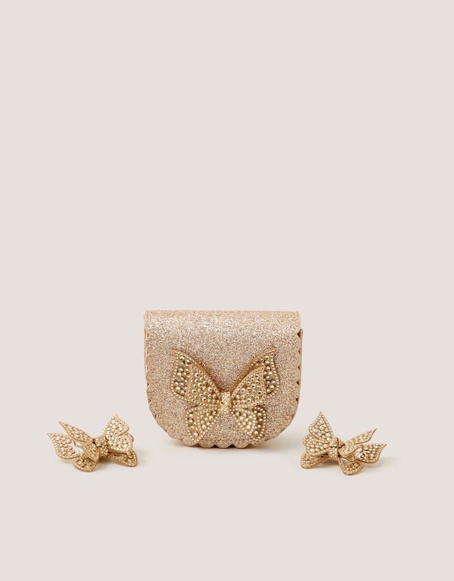 Rhinestone Butterfly Bag & Hair Clips Set, , large