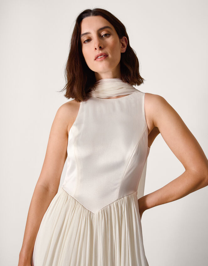 Margo Drop Waist Wedding Dress & Scarf, Ivory (IVORY), large