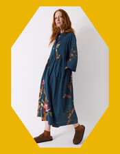 East Aphira Floral Pleated Shirt Dress, Teal (TEAL), large