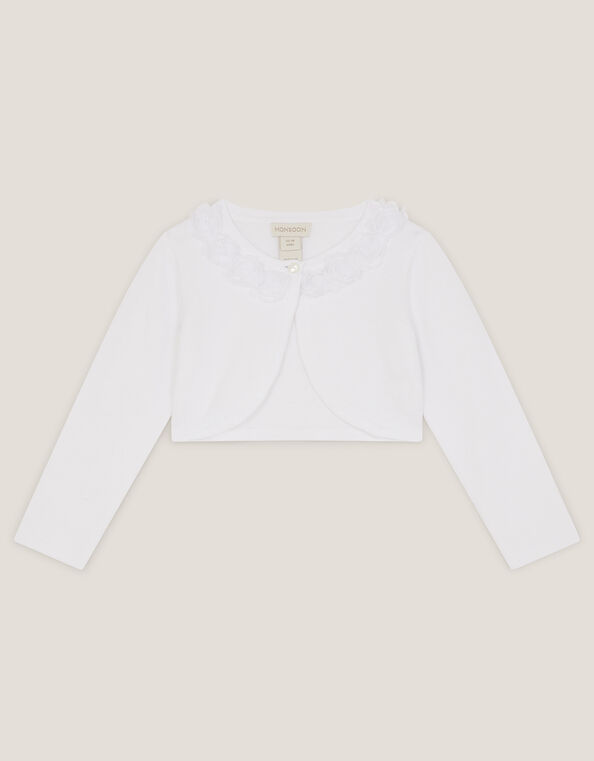 Baby Ottilie Appliqu&eacute; Rose Cardigan, White (WHITE), large
