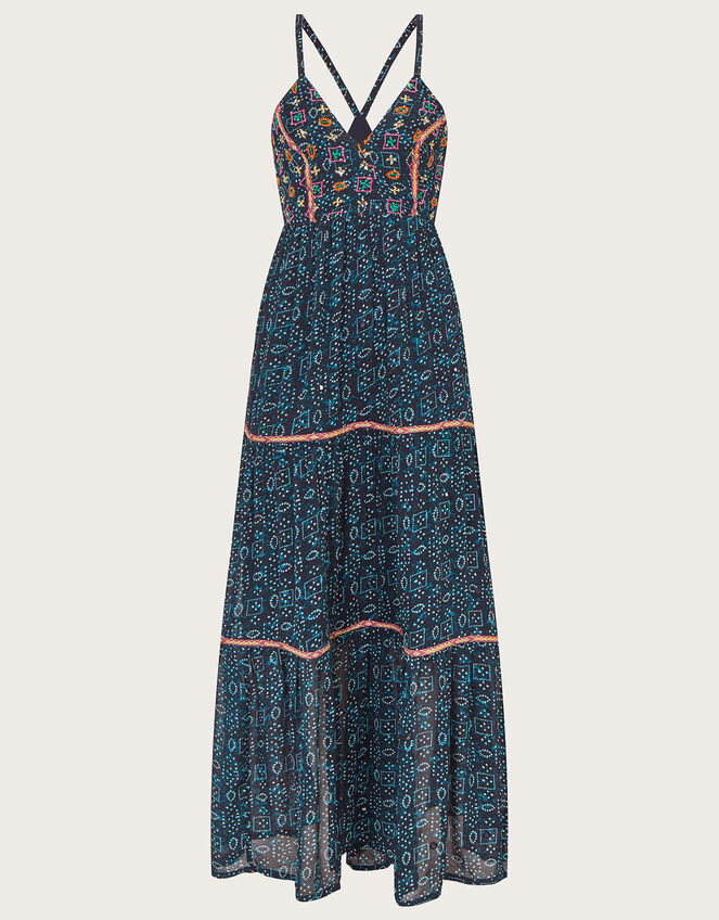Embellished Print Maxi Cami Dress, Blue (NAVY), large