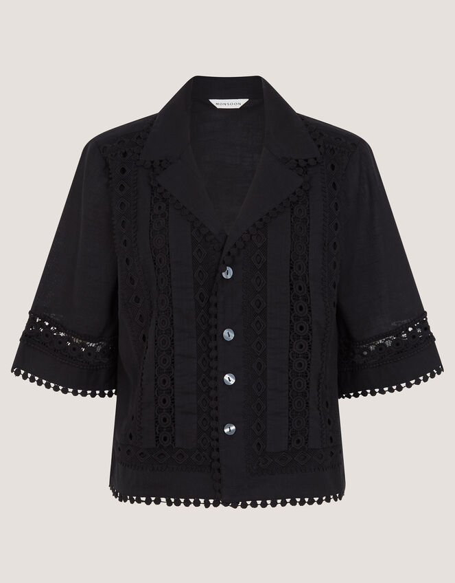 Irina Lace Trim Shirt, Black (BLACK), large