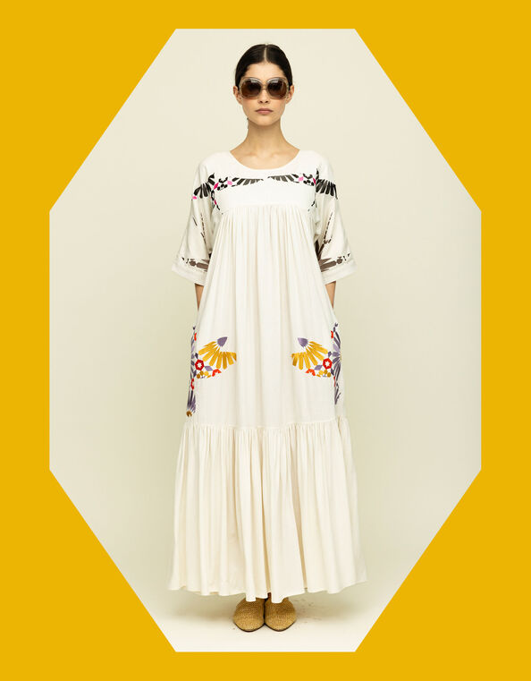 Tallulah & Hope Zoe Embroidered Maxi Dress, Camel (OATMEAL), large